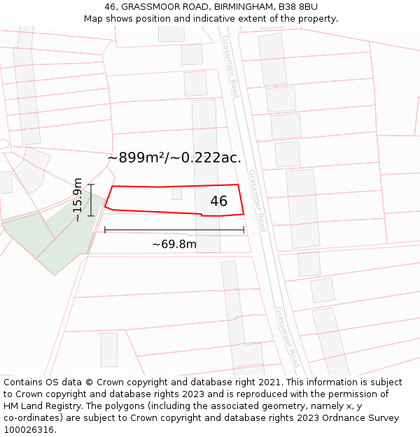 46, GRASSMOOR ROAD, BIRMINGHAM, B38 8BU: Plot and title map