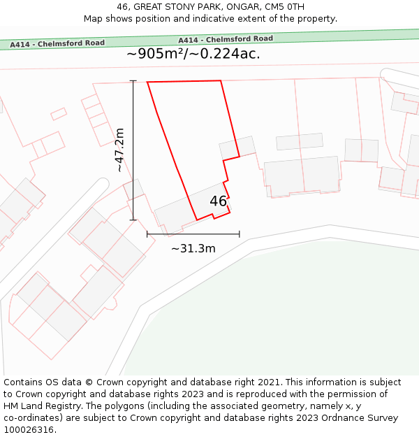 46, GREAT STONY PARK, ONGAR, CM5 0TH: Plot and title map