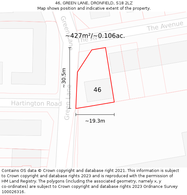 46, GREEN LANE, DRONFIELD, S18 2LZ: Plot and title map