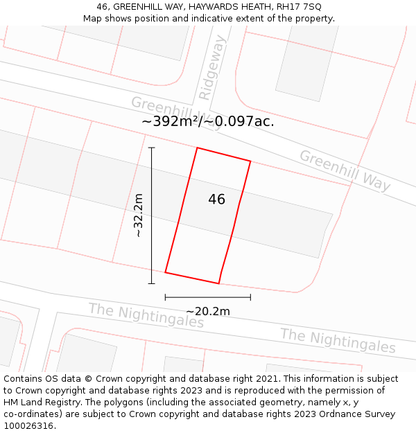 46, GREENHILL WAY, HAYWARDS HEATH, RH17 7SQ: Plot and title map