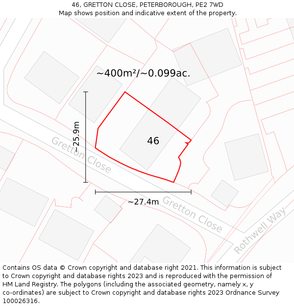 46, GRETTON CLOSE, PETERBOROUGH, PE2 7WD: Plot and title map