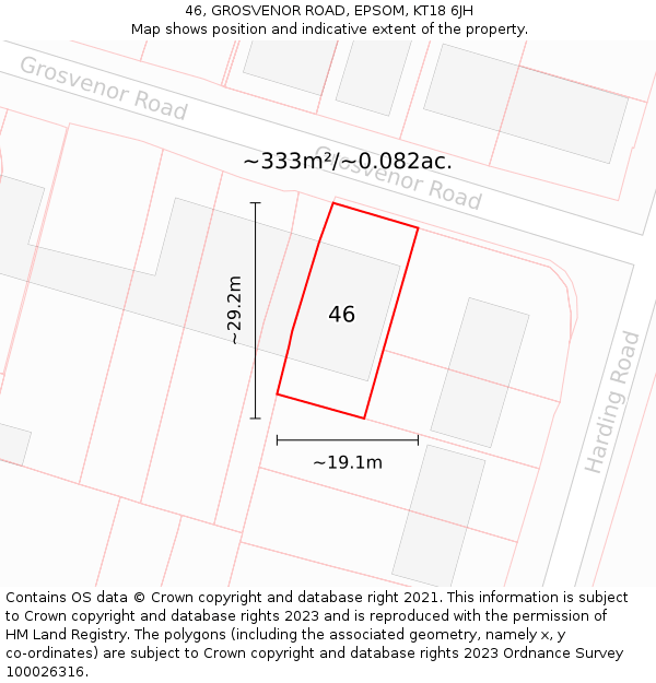 46, GROSVENOR ROAD, EPSOM, KT18 6JH: Plot and title map