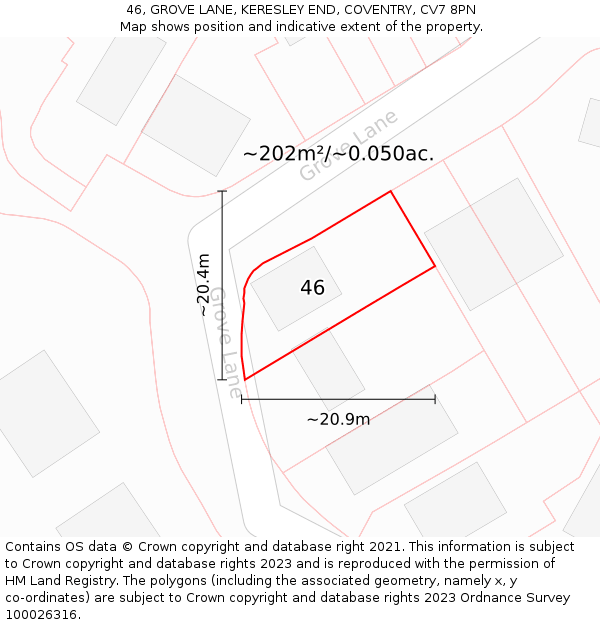 46, GROVE LANE, KERESLEY END, COVENTRY, CV7 8PN: Plot and title map