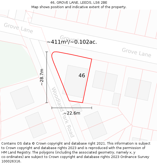 46, GROVE LANE, LEEDS, LS6 2BE: Plot and title map