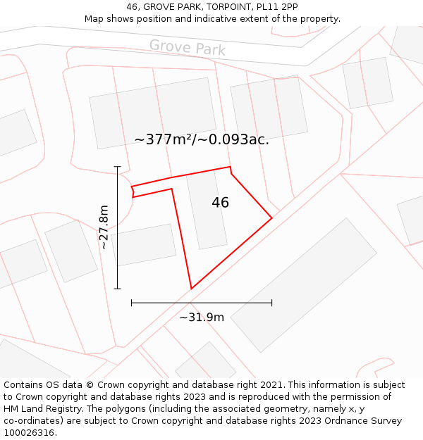 46, GROVE PARK, TORPOINT, PL11 2PP: Plot and title map