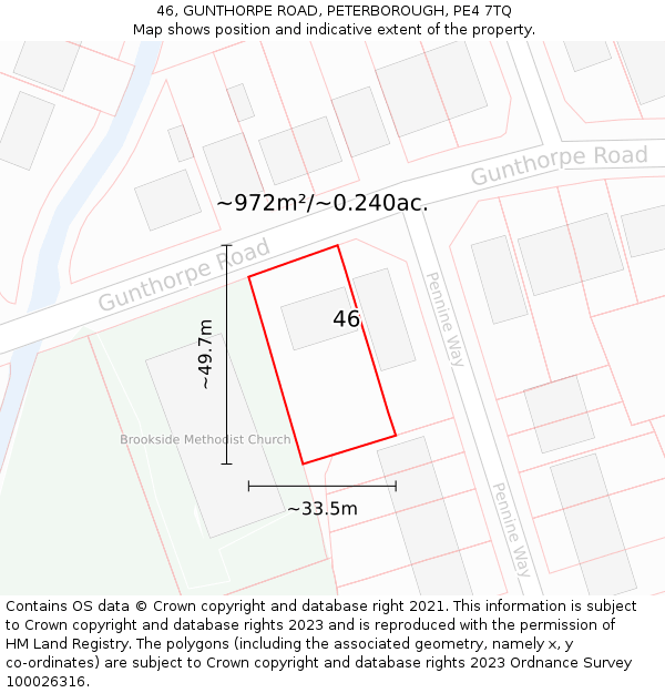 46, GUNTHORPE ROAD, PETERBOROUGH, PE4 7TQ: Plot and title map