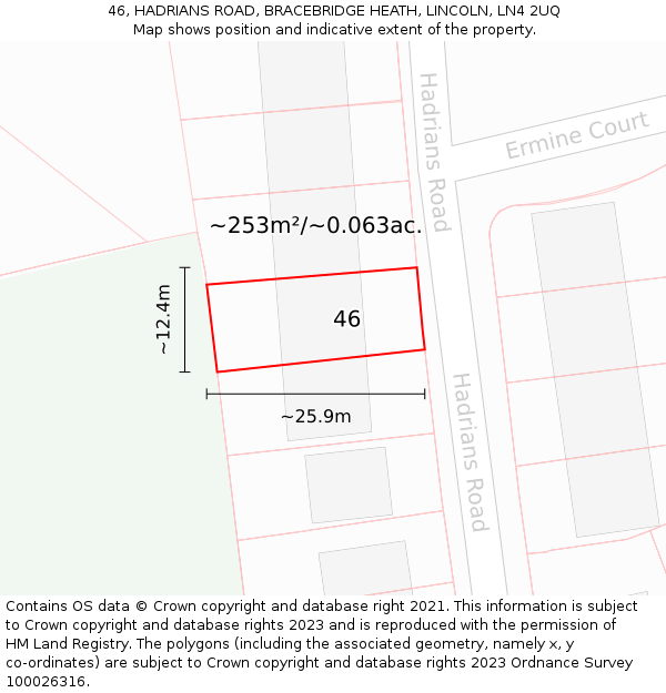 46, HADRIANS ROAD, BRACEBRIDGE HEATH, LINCOLN, LN4 2UQ: Plot and title map