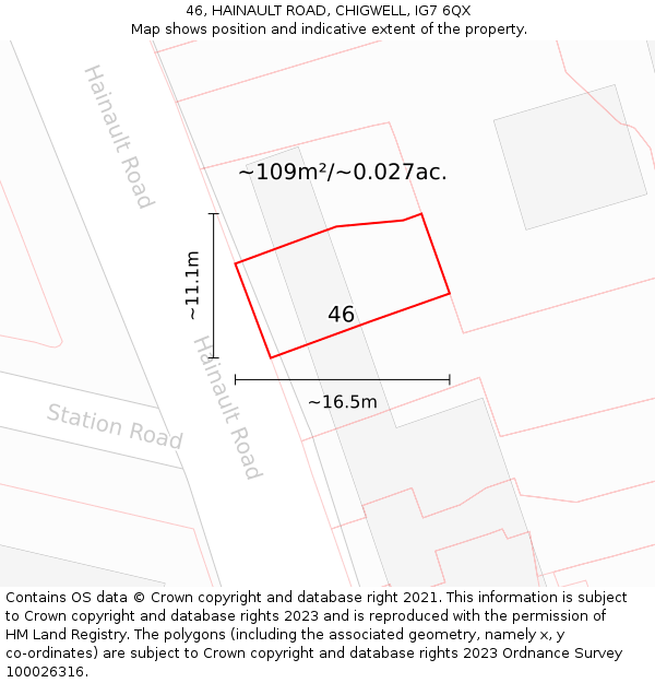 46, HAINAULT ROAD, CHIGWELL, IG7 6QX: Plot and title map