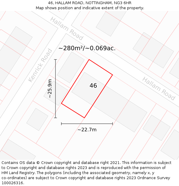 46, HALLAM ROAD, NOTTINGHAM, NG3 6HR: Plot and title map