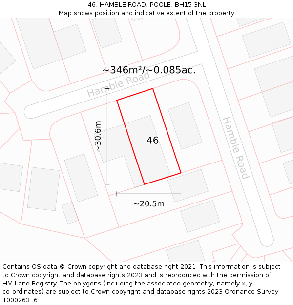 46, HAMBLE ROAD, POOLE, BH15 3NL: Plot and title map