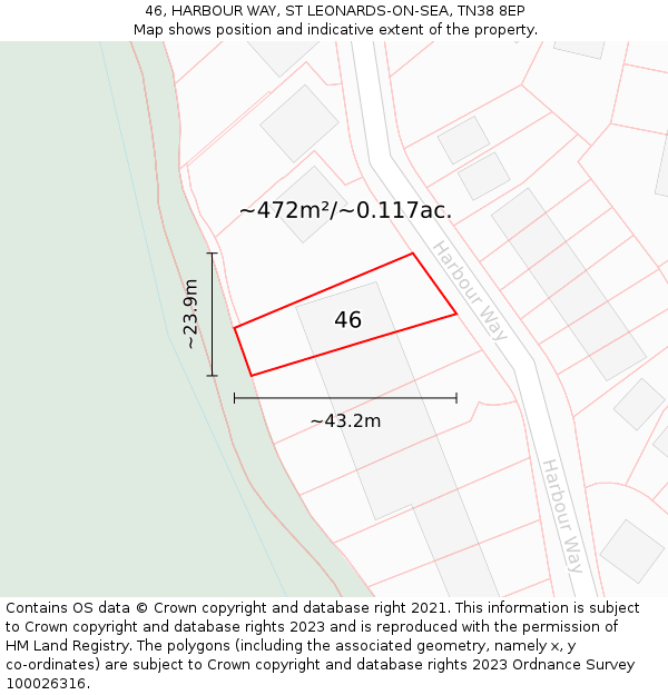 46, HARBOUR WAY, ST LEONARDS-ON-SEA, TN38 8EP: Plot and title map