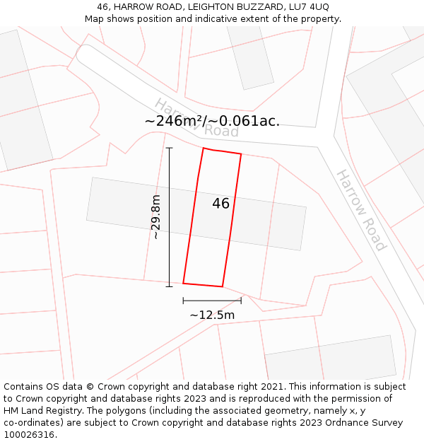 46, HARROW ROAD, LEIGHTON BUZZARD, LU7 4UQ: Plot and title map