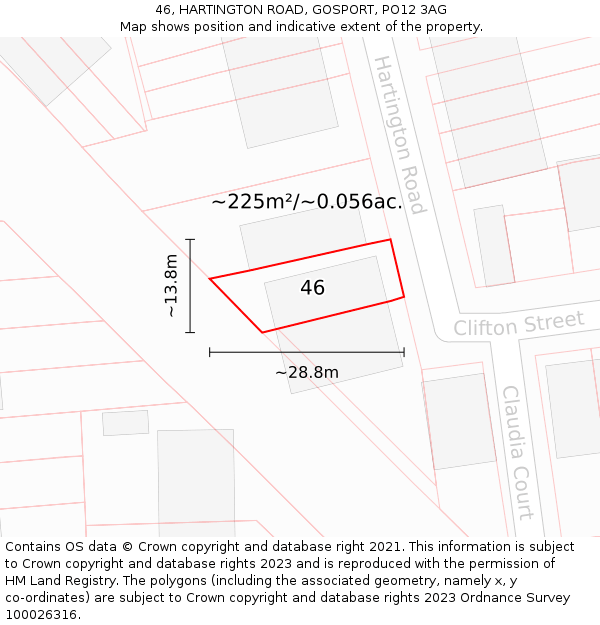 46, HARTINGTON ROAD, GOSPORT, PO12 3AG: Plot and title map