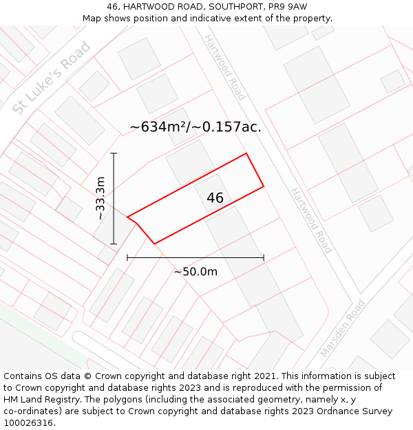 46, HARTWOOD ROAD, SOUTHPORT, PR9 9AW: Plot and title map