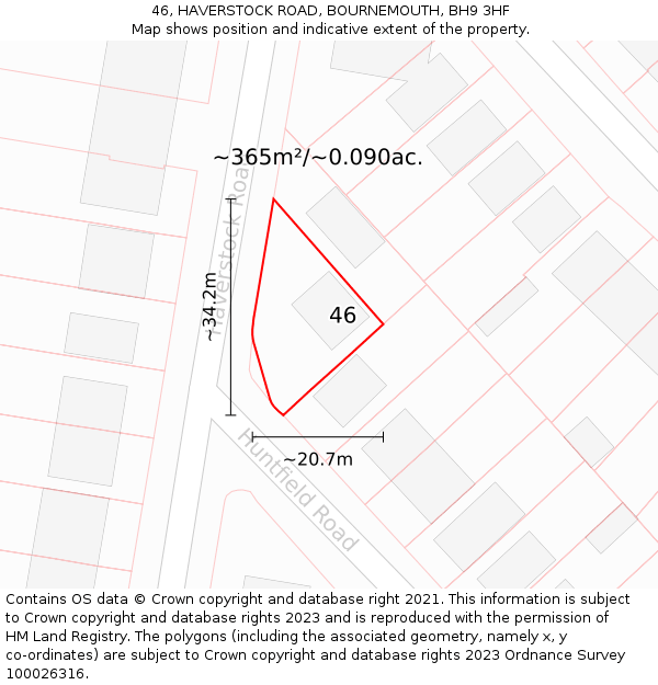 46, HAVERSTOCK ROAD, BOURNEMOUTH, BH9 3HF: Plot and title map