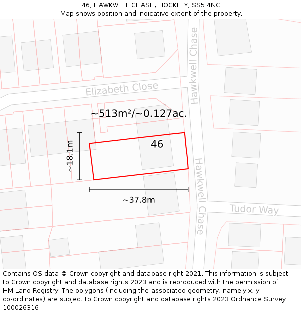 46, HAWKWELL CHASE, HOCKLEY, SS5 4NG: Plot and title map