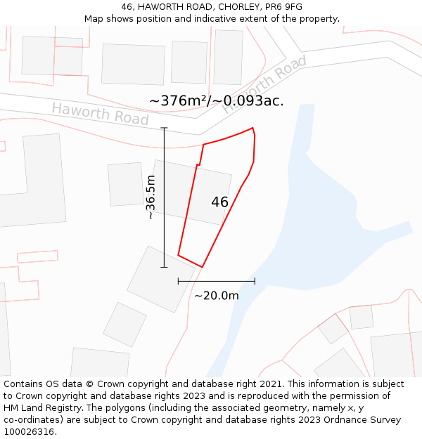 46, HAWORTH ROAD, CHORLEY, PR6 9FG: Plot and title map