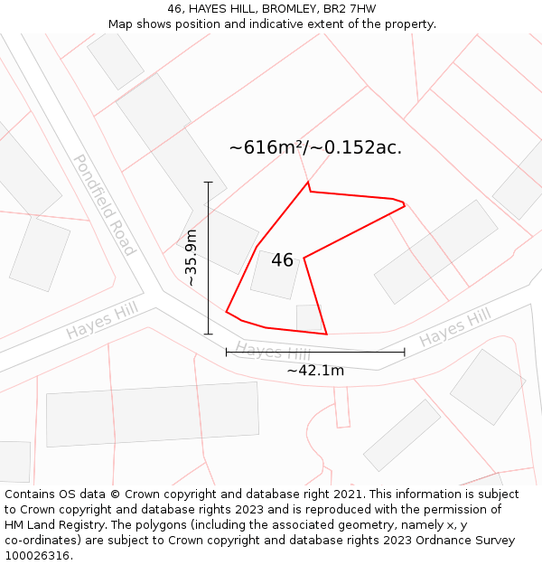 46, HAYES HILL, BROMLEY, BR2 7HW: Plot and title map