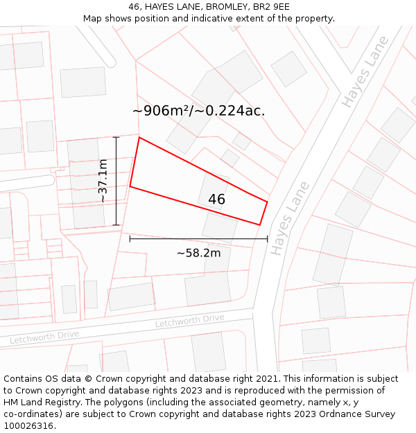 46, HAYES LANE, BROMLEY, BR2 9EE: Plot and title map