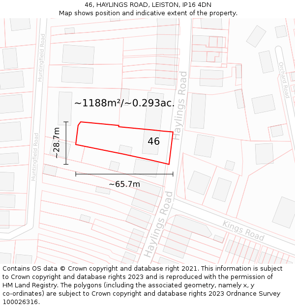 46, HAYLINGS ROAD, LEISTON, IP16 4DN: Plot and title map