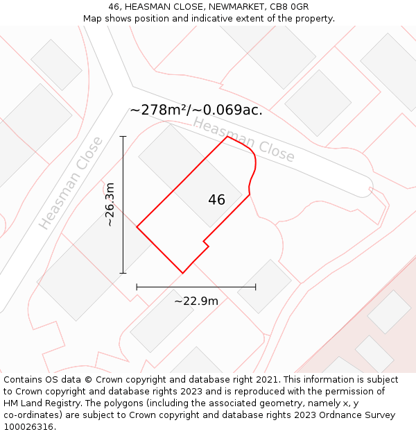 46, HEASMAN CLOSE, NEWMARKET, CB8 0GR: Plot and title map