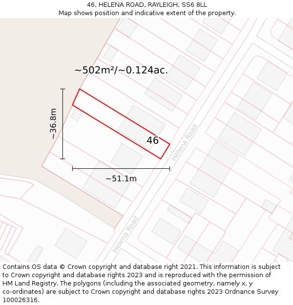 46, HELENA ROAD, RAYLEIGH, SS6 8LL: Plot and title map