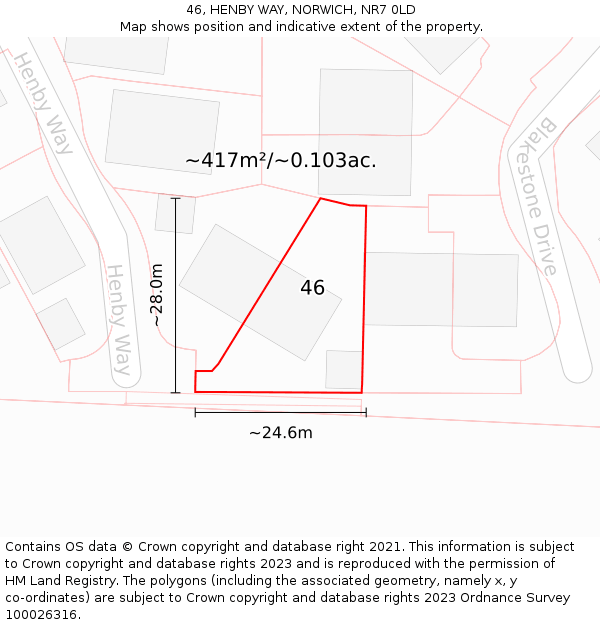 46, HENBY WAY, NORWICH, NR7 0LD: Plot and title map