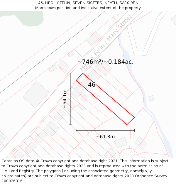 46, HEOL Y FELIN, SEVEN SISTERS, NEATH, SA10 9BN: Plot and title map