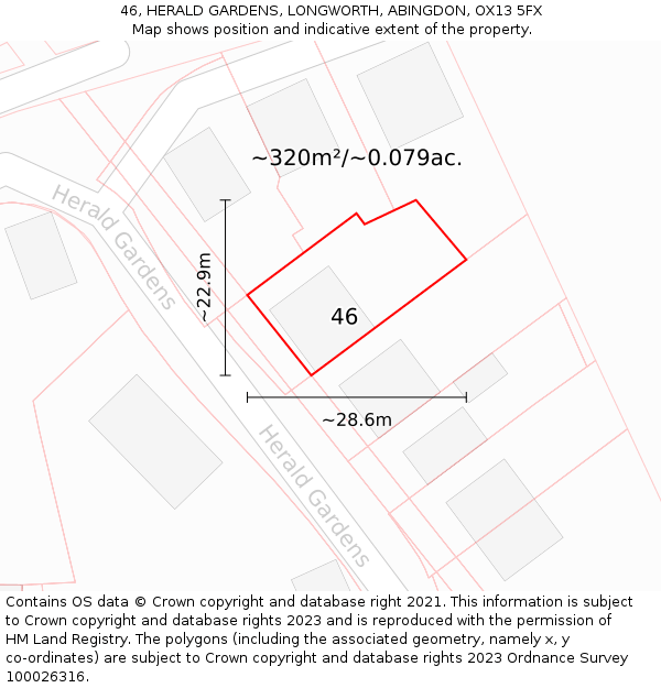 46, HERALD GARDENS, LONGWORTH, ABINGDON, OX13 5FX: Plot and title map