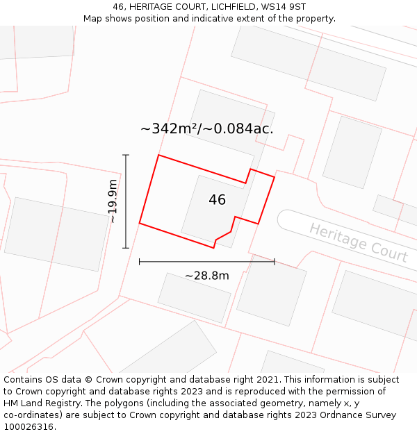 46, HERITAGE COURT, LICHFIELD, WS14 9ST: Plot and title map