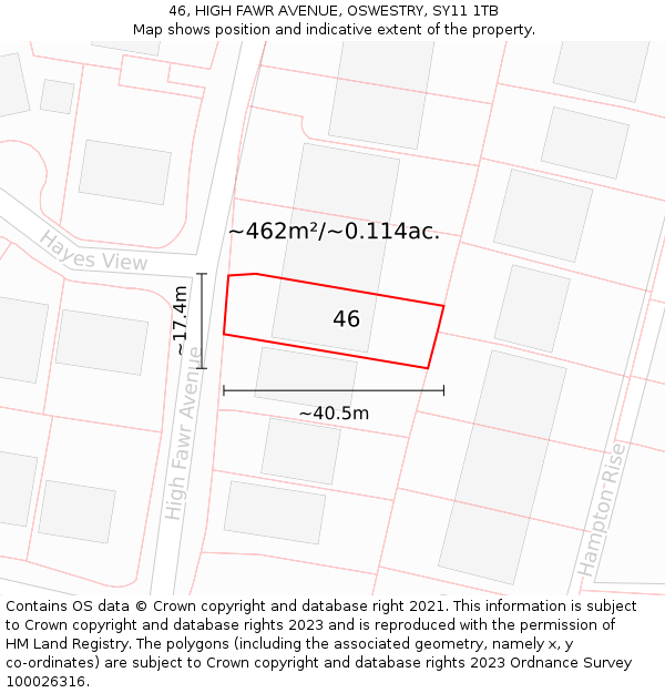 46, HIGH FAWR AVENUE, OSWESTRY, SY11 1TB: Plot and title map