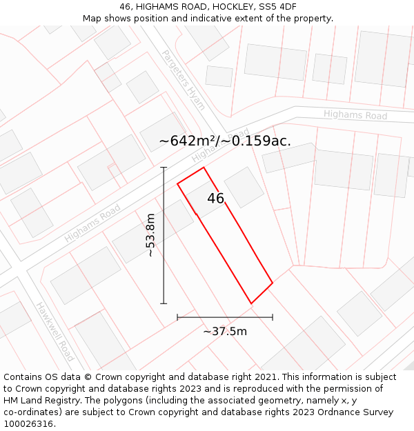 46, HIGHAMS ROAD, HOCKLEY, SS5 4DF: Plot and title map