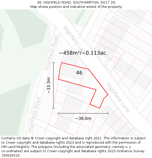 46, HIGHFIELD ROAD, SOUTHAMPTON, SO17 1PJ: Plot and title map