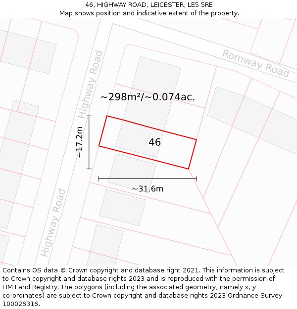 46, HIGHWAY ROAD, LEICESTER, LE5 5RE: Plot and title map