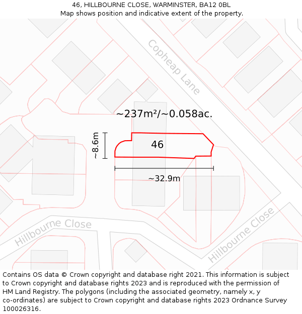 46, HILLBOURNE CLOSE, WARMINSTER, BA12 0BL: Plot and title map