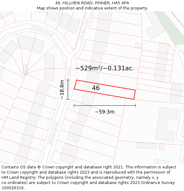 46, HILLVIEW ROAD, PINNER, HA5 4PA: Plot and title map