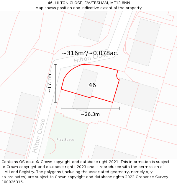 46, HILTON CLOSE, FAVERSHAM, ME13 8NN: Plot and title map