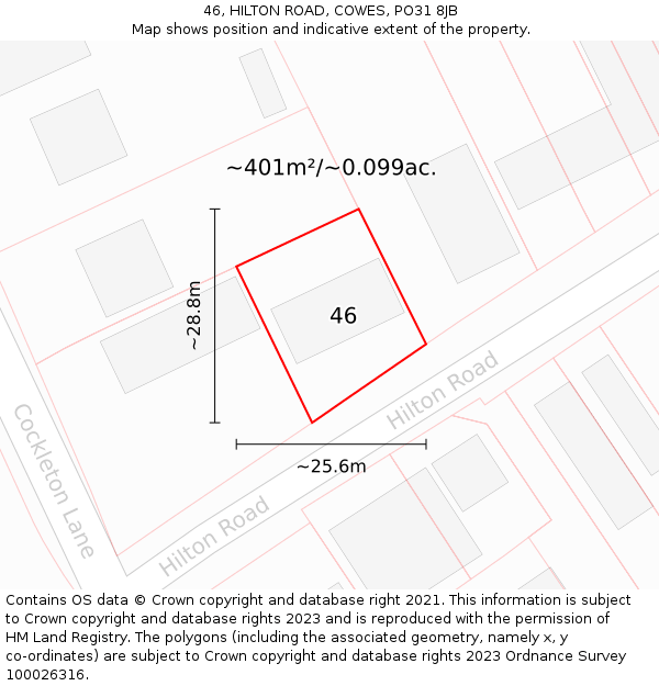 46, HILTON ROAD, COWES, PO31 8JB: Plot and title map