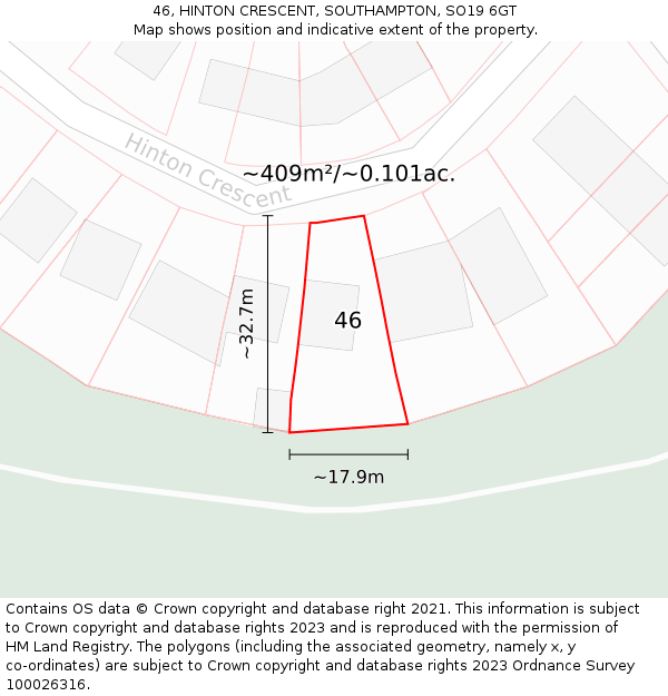 46, HINTON CRESCENT, SOUTHAMPTON, SO19 6GT: Plot and title map