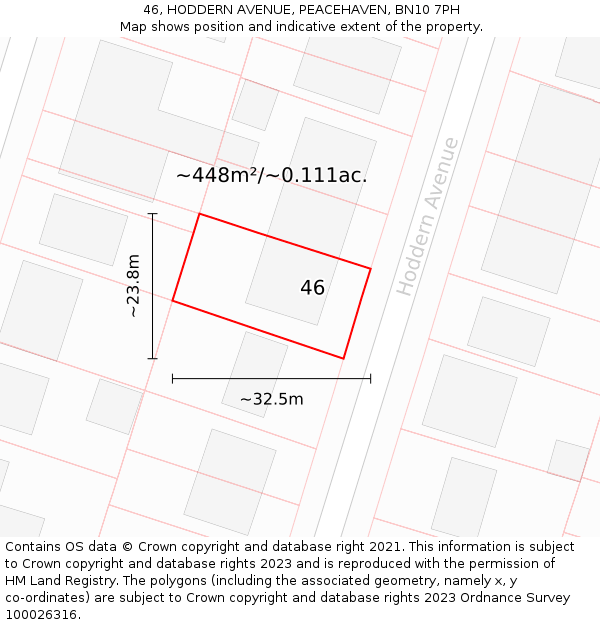 46, HODDERN AVENUE, PEACEHAVEN, BN10 7PH: Plot and title map