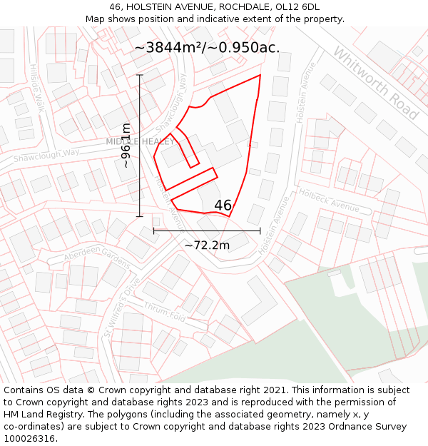 46, HOLSTEIN AVENUE, ROCHDALE, OL12 6DL: Plot and title map