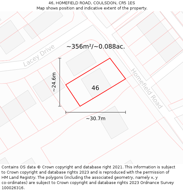 46, HOMEFIELD ROAD, COULSDON, CR5 1ES: Plot and title map
