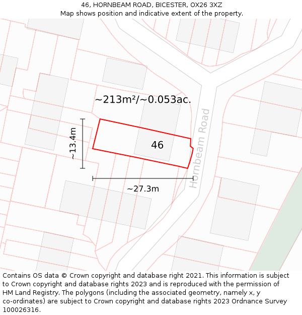 46, HORNBEAM ROAD, BICESTER, OX26 3XZ: Plot and title map