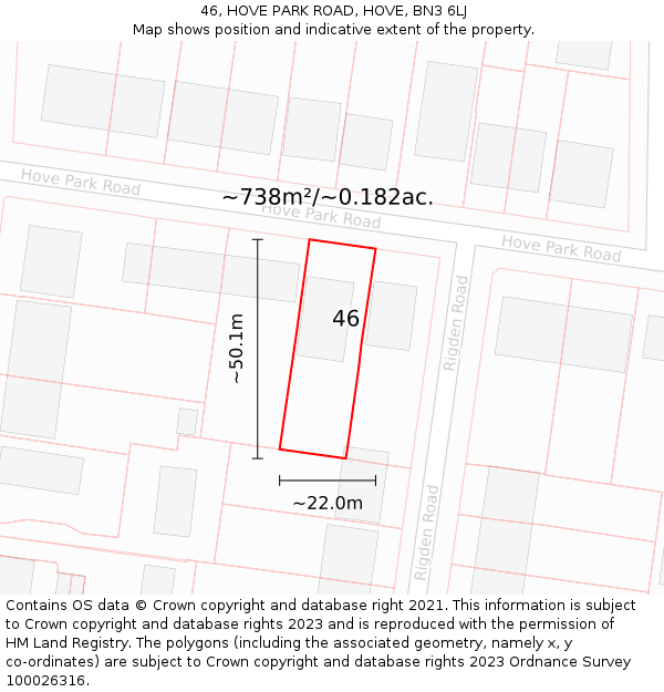 46, HOVE PARK ROAD, HOVE, BN3 6LJ: Plot and title map