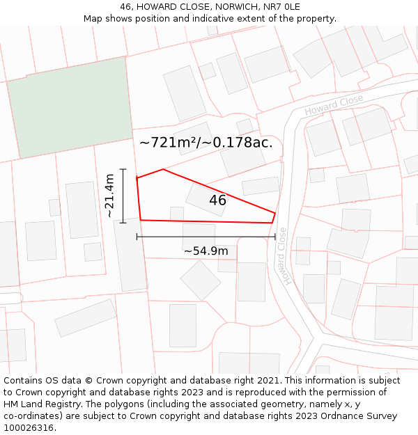 46, HOWARD CLOSE, NORWICH, NR7 0LE: Plot and title map