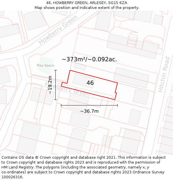 46, HOWBERRY GREEN, ARLESEY, SG15 6ZA: Plot and title map