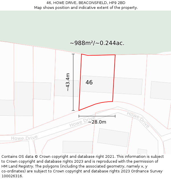 46, HOWE DRIVE, BEACONSFIELD, HP9 2BD: Plot and title map