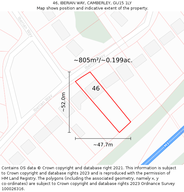 46, IBERIAN WAY, CAMBERLEY, GU15 1LY: Plot and title map