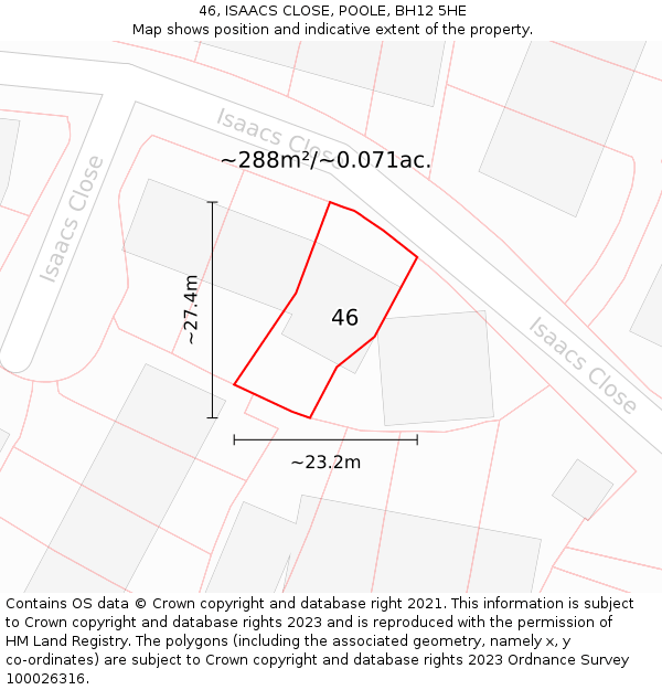 46, ISAACS CLOSE, POOLE, BH12 5HE: Plot and title map