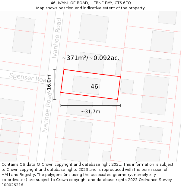 46, IVANHOE ROAD, HERNE BAY, CT6 6EQ: Plot and title map